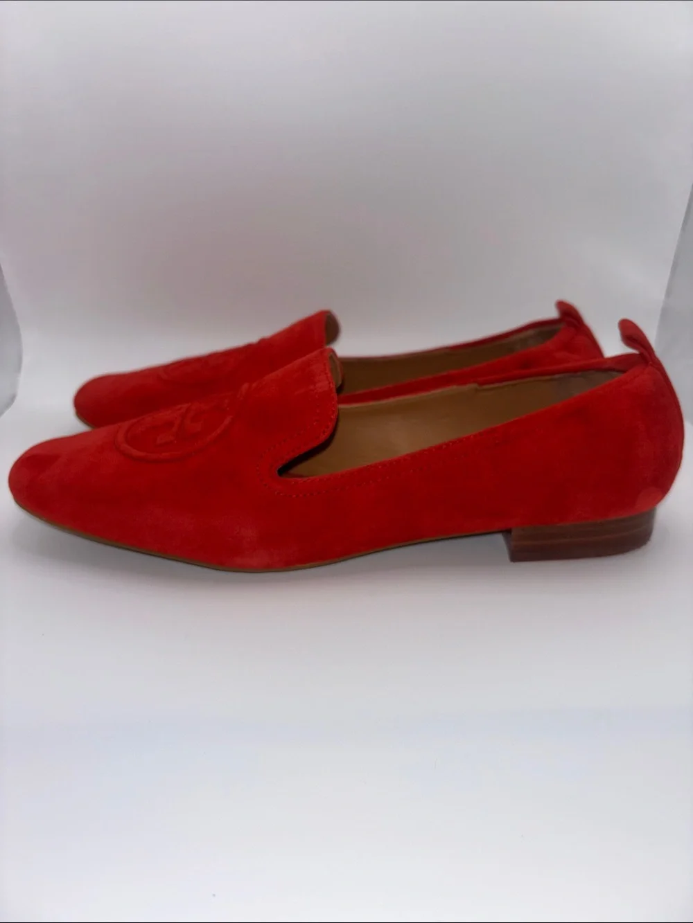 Tory Burch Red Suede Logo Loafers
